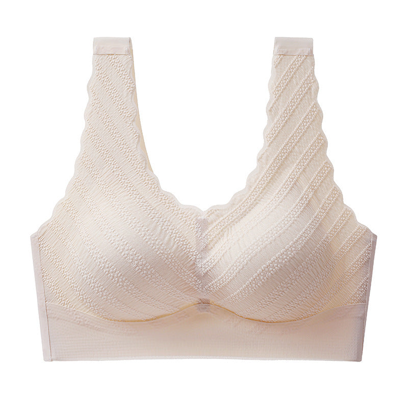 Women's Fashion Bubble Lace Seamless Latex Fixed Push Up Wireless Bra