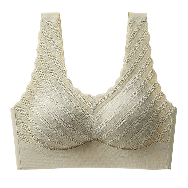 Women's Fashion Bubble Lace Seamless Latex Fixed Push Up Wireless Bra