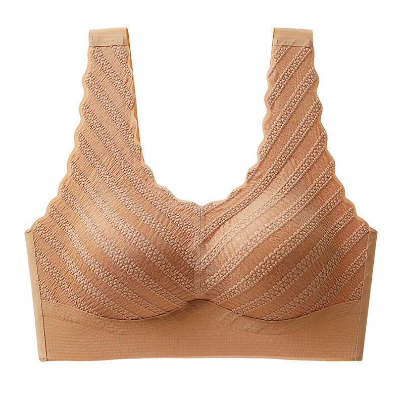 Women's Fashion Bubble Lace Seamless Latex Fixed Push Up Wireless Bra