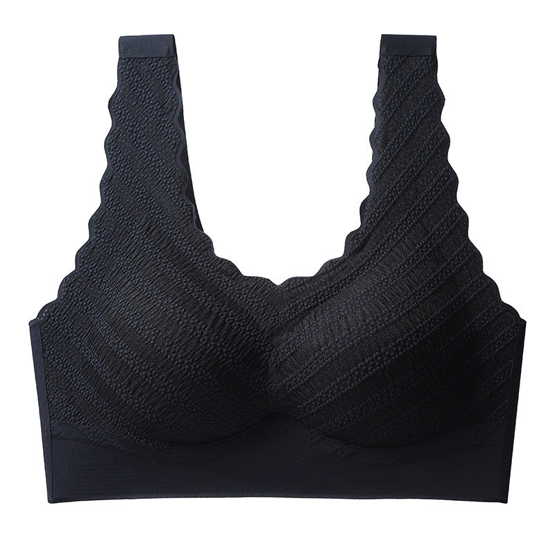 Women's Fashion Bubble Lace Seamless Latex Fixed Push Up Wireless Bra