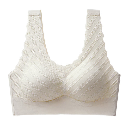 Women's Fashion Bubble Lace Seamless Latex Fixed Push Up Wireless Bra