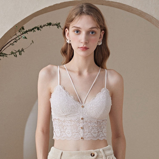 Women's Lace Beauty Back No Steel Rings Push Up Bra Sling Lingerie